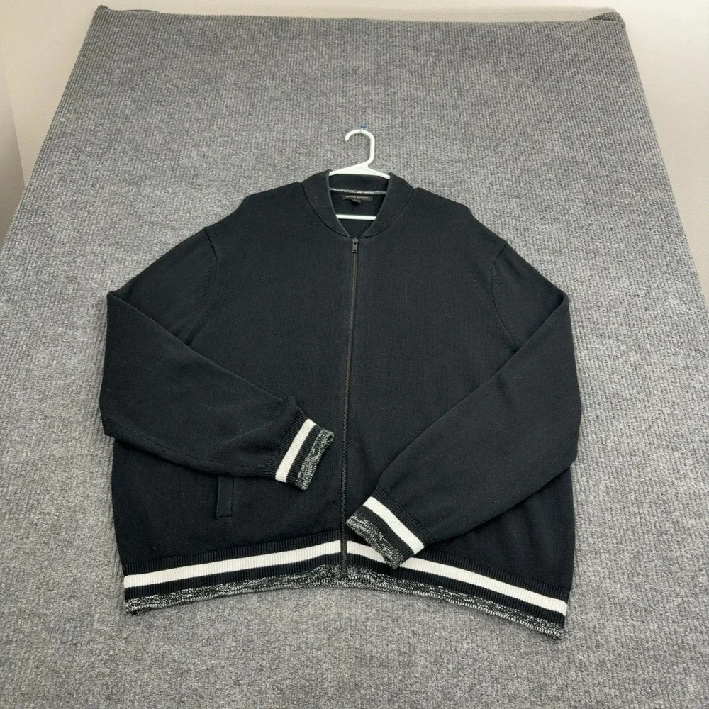 Banana Republic Full Zip Sweater Mens XXL Black Cotton Striped Trim Casual Style